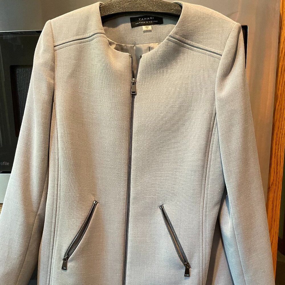 Tahari Arthur S Levine Lined Zipper Light Weight Coat/Jacket 8 Blue Grey